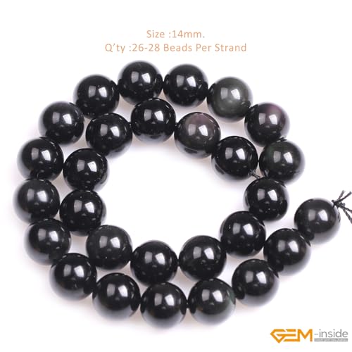 GEM-Inside Natural 14mm Black Obsidian Gemstone Loose Beads Round Energy Power Beads for Jewelry Making 15" - color: Black Obsidian, size: 14mm