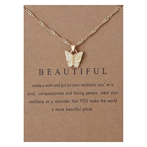 Rrdaily 9 Pcs Dainty Colorful Butterfly Pendant Necklace Set for Women,Bohemian Acrylic Butterfly Chain Necklace Cute Jewelry Gift - style: Style#B-gold card