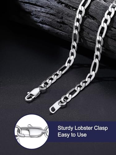 Bandmax Stainless Steel Figaro Chain Necklaces for Men Women, Silver/Gold/Black 4MM/6MM/9MM Flat Italian Style Figaro Link Chains Length 14"-30", Gift Packed - color: 02 6MM-Silver, size: 22 Inch