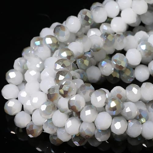 5 Strands 8mm Gray Green Color Half Plated Faceted Rondelle Beads, Songxi Glass Beads for Keychain Making Necklace Earring Jewelry Making for Gemstone DIY Craft Supplies - color: Gray Green Color, size: 8mm(5 Strands)