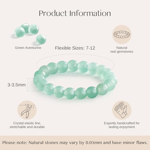 NLIEO Natural Gemstone Stretch Beaded Rings for Women Stackable Dainty Elastic Crystal Rings Jewelry - style: Green Aventurine