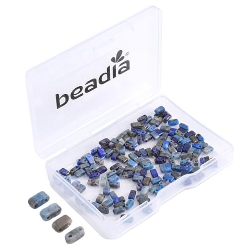 Beadia Natural Lapis Lazuli Stone Tila Beads 5x2mm Rectangle 2-Hole Spacer Beads for DIY Bracelet Earring Making 15"/Strand - color: Lapis Lazuli, size: 5x2mm