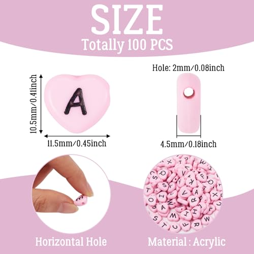 Cheriswelry 100pcs Pink Heart Acrylic Letter Mixed Opaque Black Alphabet Spacer Beads 10.5x11.5mm for DIY Craft Jewelry Making - color: Pink Heart Letter Beads