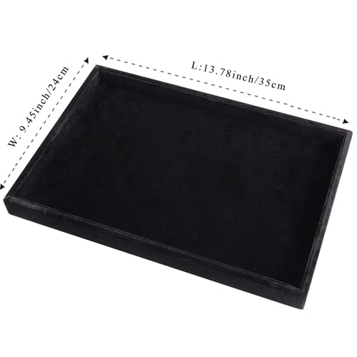 2 Pcs 13.8" x 9.5" Velvet Jewelry Tray Jewelry Display Tray, Stackable Empty Plate Trays for Earrings Necklaces Bracelet Rings Display Showcase - Black - color: Black, size: Flat Tray 13.8"x9.5"