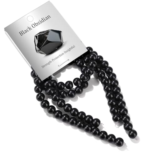 100PCS 8mm Natural Black Obsidian Beads Gemstone Round Loose Beads for Jewelry Making Chakra Crystal Stone Beads for Bracelets Necklace Earrings Making Supplies (100pcs/Strand) - color: Black Obsidian, size: 100PCS
