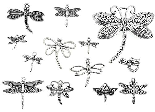 Assorted Dragonfly Charm Pendant Connector for DIY Jewelry Making Accessaries(13pcs,Antique Silver Tone)