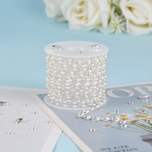 YOUBEIYEE 2 Meters White Enamel Cable Chain Silver Plated Chains Bulk for Women Bracelet Necklace DIY Brass Chains for Jewelry Making - color: White Silver