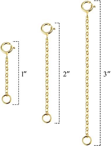 14K Gold Necklace Extender 925 Sterling Silver Chain Extension Necklace Bracelet Anklet Extender for Jewelry Making（1 2 3 inch） - color: A-14K Gold（1 2 3 inch）