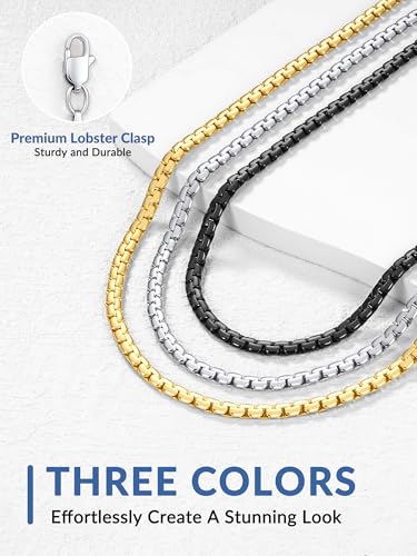 Jewlpire 3mm Flat Link Chain 18K Gold Plated/Black/Silver Chain Necklace for Women, Non-Fading Women's Chains Necklace 16 18 20 22 24 26 Inch - color: 01 - 3mm Silver, size: 22 Inches