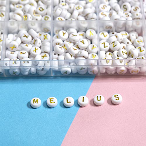 Melius Acrylic Gold Letter Beads, 1450 Pcs 4x7mm Round Alphabet Beads in 28 Grid Box for Jewelry Making, DIY Bracelets, Necklaces, Key Chains, Bracelets - color: Gold, size: 4x7mm