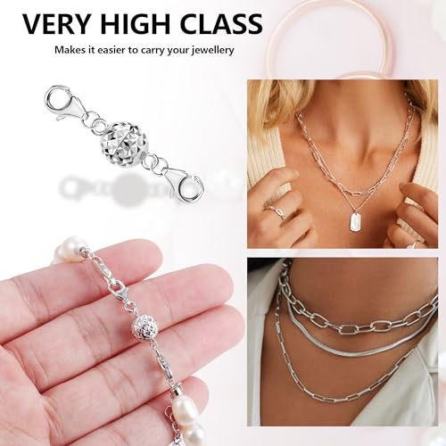925 Sterling Silver Magnetic Necklace Clasps and Closures Ball Sterling Silver Magnetic Jewelry Clasps for Necklaces Bracelet Disco Ball Clasp - color: E-Silver