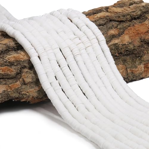 3600 pcs White Clay Beads for Bracelets Making, 10 Strands Flat Round Polymer Clay Beads 6mm Spacer Heishi Beads for Jewelry Making Earring Necklace - color: White