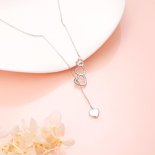 Long Necklace Sterling Silver Larait Bar Y Lariat Long Chain Drop Adjustable Necklace Gift for Her, 30" - style: Long Heart Necklace