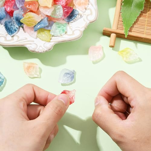 Ipotkitt 100 Pcs Baking Painted Glass Leaf Charms Mixed Color Tree Leaf Charms Crystal Plant Leaves for DIY Earring Bracelet Necklace Jewelry Making - color: 100pcs-Glass Leaf Charms-23x16x5mm