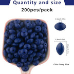 Sunrony 200Pcs Silicone Lentil Beads for Keychain Making, Bulk 12mm Silicone Abacus Spacer Beads for Necklace Bracelet Making Pens(Navy Blue) - color: D-Navy blue