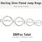 300PCs Silver Jump Rings for Jewelry Making, 4mm 5mm 6mm 7mm, Earring Bracelet Necklace Finding & Supplies (Sterling Silver Plated) - color: Silver