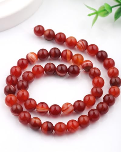 Natural Stone Beads 8mm Polished Round Smooth Gemstone Beads for Jewelry Making Supplies 15 Inch(45 Beads) (Red Stripes) - color: Red stripes-45pcs
