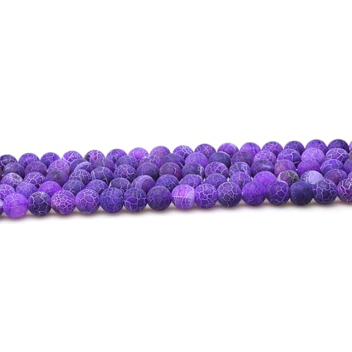 Nature Frost Cracked Dream Fire Dragon Veins Agate Beads Round Stone Beads for Jewelry Making DIY Bracelets Necklaces 15" (6mm, Purple) - color: Purple Frosted Agate, size: 6mm