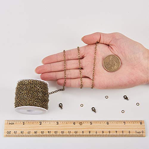 SUNNYCLUE DIY 33 Feet Antique Bronze Curb Cable Chain Link Necklace Small Width 3mm 30 Brass Lobster Claw Clasps, 100 Brass Jump Rings Antique Bronze Jewelry Chain for Jewelry Bracelet Necklace Making - color: Antique Bronze 3mm