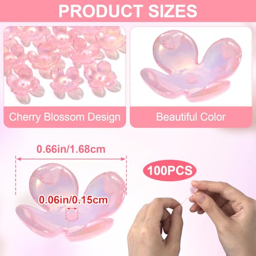 100pcs Cherry Blossom Beads, 5-Petal Acrylic Flower Beads, Mini Spacer Hair Accessories Halloween Christmas for Bracelets Earring Jewelry Making- Pink - color: Pink