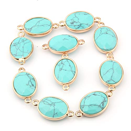 QSLLER 10 Pcs Natural Stone Connectors,Faceted Egg Shape Natural Semi-Precious Stone Pendant Charms DIY for Necklace or Jewelry Making