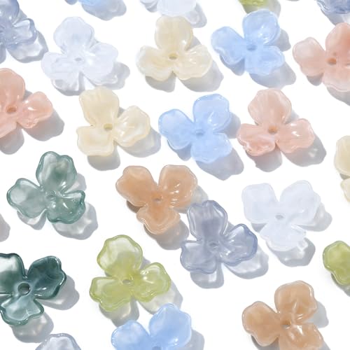 Ipotkitt 40 Pcs 8 Colors Acrylic Flower Bead Caps Colorful 3 Petal Flower Spacer Beads Plastic Floral Bead Caps for DIY Earring Necklace Jewelry Making Decor - color: 40pcs-Flower Bead Caps-22.5x24.5x7mm