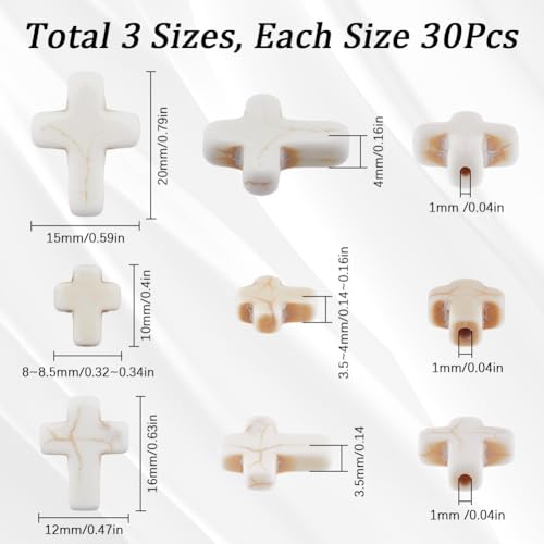 SUNNYCLUE 1 Box 90Pcs White Cross Beads Mini Small Synthetic Turquoise Stone Cross Bead Tiny Pocket Crosses Easter Holiday Crucifix Loose Spacer Beads for Jewelry Making Beading Supplies DIY Crafts - color: 90Pcs 10/16/20mm White Cross Beads