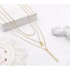 Aisansty Dainty Layered Choker Necklaces Handmade Coin Tube Star Pearl Pendant Multilayer Adjustable Layering Chain Gold Plated Necklaces Set for Women - color: Gold, style: Gold-Lip&Bar