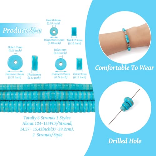 Craftdady 744Pcs Blue Friendship Bracelet Beads Heishi Turquoise Beads Strands 4.5/6/8mm Flat Round Gemstone Beads Coin Disc Spacer Stone Beads for Crafts DIY Jewelry Making Supplies - color: Turquoise, 4.5-8mm