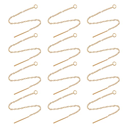 UNICRAFTALE 24pcs About 90mm Golden Ear Threads Hypoallergenic Stainless Steel Ear Threads Earring Threader with Loop for Jewelry Earring Making 0.8mm Pin - color: Golden, size: 90mm