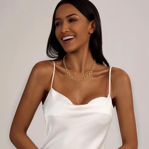Gold Necklace for Women - Chunky 14K Gold Plated Chain Necklace Cuban Link Paperclip Chain Herringbone Statement Choker Necklace for Women Simple Trendy Jewelry Gifts - style: 10mm-paperclip chain-gd-3