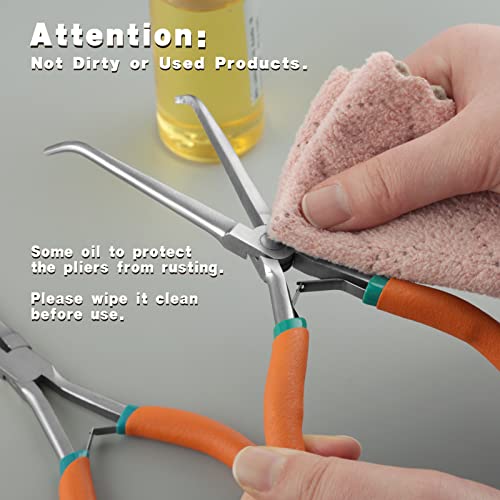 2 PCS Extra Long Bent & Straight Needle Nose Pliers Set for Jewelry Making & Fishing Hook Removal with Serrated Jaw & Lanyard - style: Extra Long Nose & Bent Nose