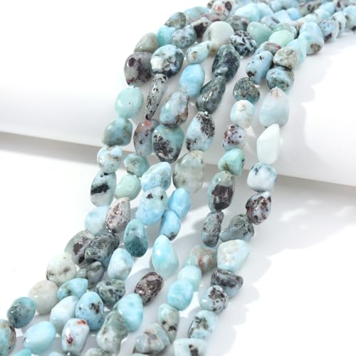 Larimar Pebble Nugget Oval Free Tumbled Stone 6-8mm Natural Gemstone Loose Beads Approx 15.5 inch for DIY Jewelry Making - color: Larimar
