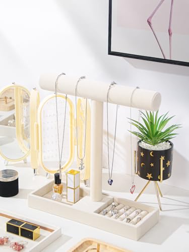 Multi-Use Jewelry Holder Stand, Necklace Bracelet Ring Organizer Stand, Scrunchie Watches Velvet Jewelry Holder Stand With Tray for Women Home Use(Beige Color) - color: Beige
