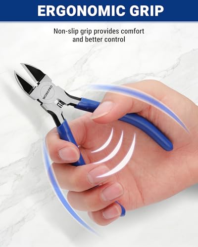 WORKPRO 6 Pack Wire Cutters, 6 Inch Precision Flush Cutters, Spring Loaded Side Cutting Pliers, Sharp Diagonal Cutters for Crafts, Jewelry Making, Electronics