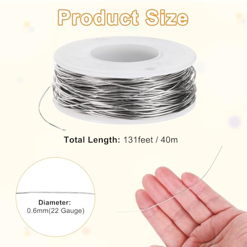 M METERXITY 22 Gauge Stainless Steel Craft Wire, 0.6mm 131 ft Bendable Floral Snare Wire for Jewelry Making/Sculpting/Armature Crafting/Floral Bonsai/DIY Crafts - size: 22 Gauge x 131 ft