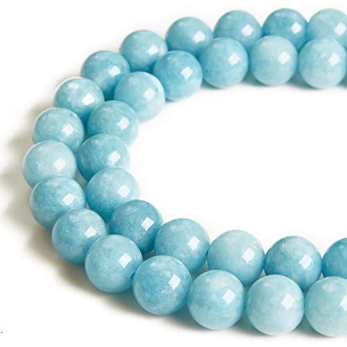 45pcs 8mm Deep Aquamarine Beads Natural Gemstone Beads Round Loose Beads for Jewelry Making - color: Aquamarine, size: 8mm
