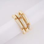 LALAPPLE Gold Plated Beaded Acrylic Bamboo Tube Bangle Bracelets for Women, Colorful Chunky Curved Tube With Gold Plated Pieces Beads Stretch Bracelet Friendship Summer Beach Jewelry - color: B-gold 3pcs(Chunky set)