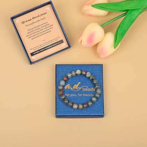 AD Beads Handmade Gemstone Stretch Elastic Bracelet Crystal Healing Reiki Nature's Beauty and Spiritual Essence Unisex - color: African Bloodstone (Strengthen the Body), size: 4mm