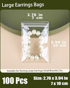 100Pcs Anti Tarnish Jewelry Bags Clear Pvc Jewelry Storage Pouches with Zipper Plastic Packing for Earrings (Anti Tarnish Clear Large Earrings Bag 2.76x3.94in) - color: 100Pcs Anti Tarnish Clear Large Earrings Bag 2.76x3.94in