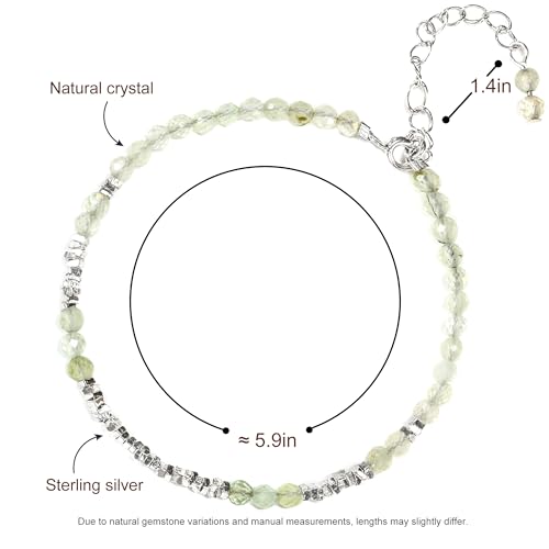 Natural Crystal Cut Bead Bracelet, 925 Silver Faceted Gemstone Jewelry for Women, Handmade Chakra Design Gift for Birthday Christmas Daily Wear - color: Green Prehnite