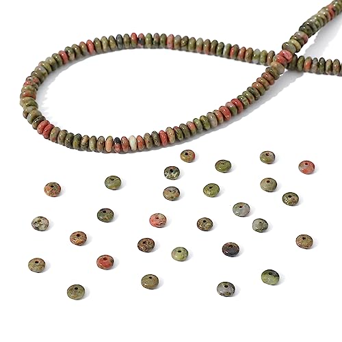 BEADIA Natural Unakite Disk Stone Beads 4x2mm 160pcs Rondelle Loose Semi Gemstone Beads for Jewelry Making Design - color: Unakite