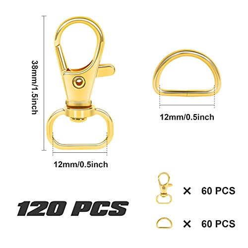 SANNIX 120 Pcs Key Chain Clip Hooks and D Rings Bulk Include 60Pcs Swivel Snap Hooks Lanyard Clips and 60Pcs D Ring for Keychains and Purse Hardware (1/2” Inside Width)