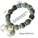 Natural Green Jade Beaded Bracelet with White Jade Spacer & Heart Charm – Elastic Stretch Crystal Bracelet for Luck, Love & Protection – Gift Box Included