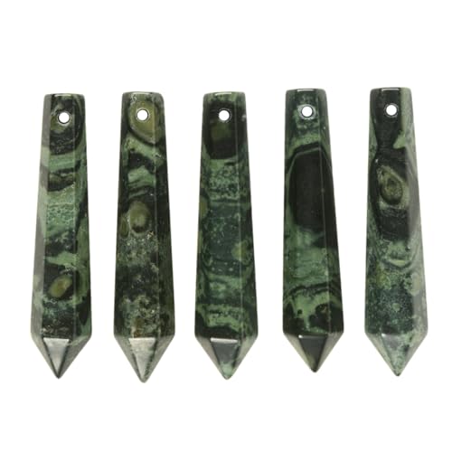 50mm Natural Kambaba Jasper Hexagonal Wand Jewelry Making Crystal Pointed Chakra Reiki Healing Beads 2mm Hole Drilled(Pack of 5) - color: Kambaba Jasper