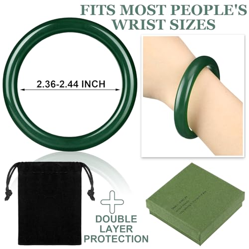 Landical 2.4'' Natural Jade Bracelet for Women Jade Bangle Bracelets with Box Good Luck Bangle Jewelry Gift for Mother - color: Dark Green