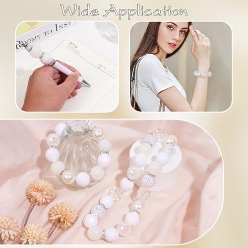 35 Pcs Chunky Bubblegum Beads 20mm Focal Pen Large Rhinestone Pearl Bead with Rhinestone Large Hole European Spacer Bead for DIY Beadable Pen Jewelry Making Keychain Craft Making(White) - color: White