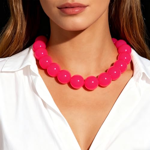 Chunky Acrylic Resin Beaded Necklace for Women Colorful Large Round Choker Adjustable Stack Acrylic Beads Necklace Resin Summer Party Jewelry - style: Red