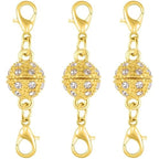 Magnetic Crystal Ball Jewelry Clasps Set, Gold and Silver Plated, Easy-to-Use Connectors with Lobster Closures for Necklaces (3pcs Golden) - color: 3pcs golden