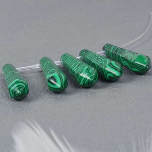 50mm Synthetic Malachite Hexagonal Wand Jewelry Making Crystal Pointed Chakra Reiki Healing Beads 2mm Hole Drilled(Pack of 5) - color: Synthetic Malachite